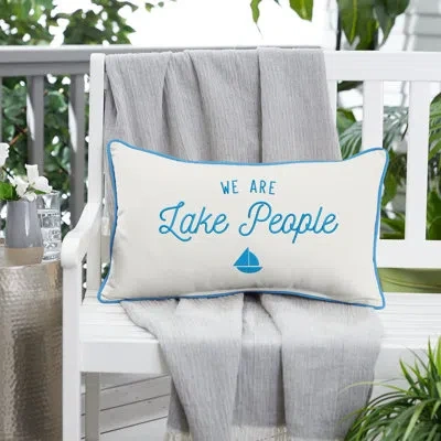 Mozaic Company Indoor/outdoor Lumbar Embroidered Pillow We Are Lake People Sunbrella Pillow
