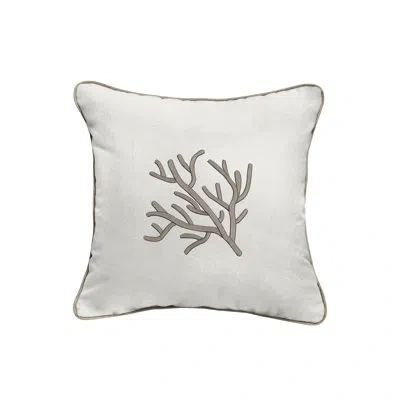 Mozaic Company Indoor/outdoor Square Embroidered Pillow Coral In Canvas Natural