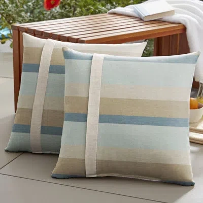 Mozaic Company Indoor/outdoor Square Pillow Cover And Insert In Blue;tan
