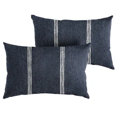 Mozaic Company Lengthen Striped Sunbrella® Indoor/outdoor Reversible Throw Pillow In Blue