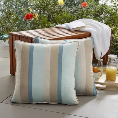 Mozaic Company Moore Gateway Mist Stripe Outdoor Square Pillow Cover And Insert