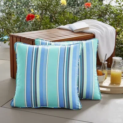 Mozaic Company Napier Outdoor Square Pillow Cover & Insert In Dolce Oasis Stripe Sunbrella®