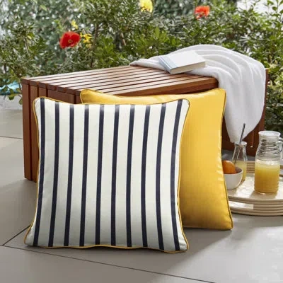 Mozaic Company Navy White Stripes Indoor/outdoor Square Sunbrella Pillow Cover & Insert In Yellow