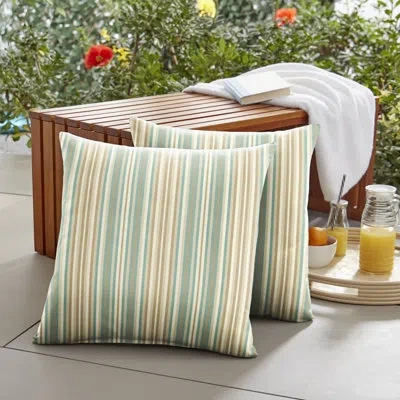 Mozaic Company Stella Stripe Indoor/outdoor Throw Pillow In Teal Beige
