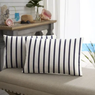 Mozaic Company Stripe Outdoor Rectangular Sunbrella Pillow Cover & Insert In White,indigo