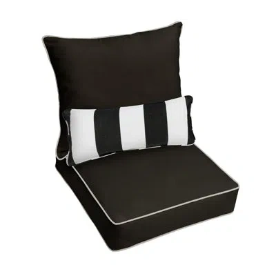 Mozaic Company Sunbrella Canvas Natural Corded Deep Seating Pillow And Cushion Set With Lumbar Pillow 3 In Canvas Black Sunbrella® Canvas