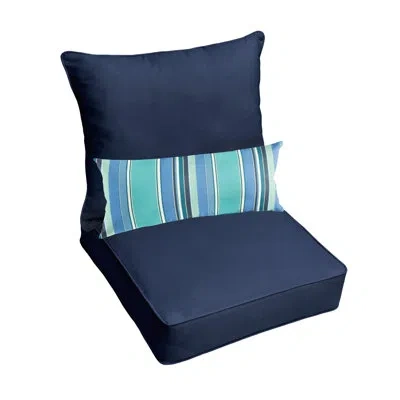 Mozaic Company Sunbrella Canvas Navy Corded Deep Seating Pillow And Cushion Set With Lumbar Pillow