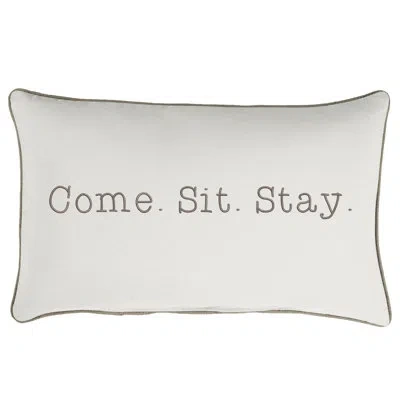 Mozaic Company Sunbrella Indoor/outdoor Lumbar Embroidered Pillow Come Sit Stay In Canvas Natural
