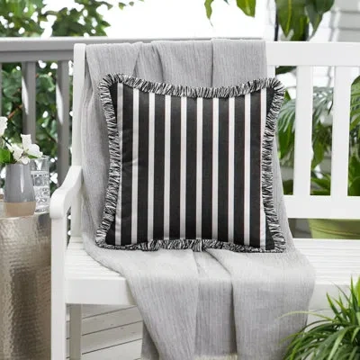 Mozaic Company Sunbrella Outdoor Stripe Fringe Side Accent Pillow Single