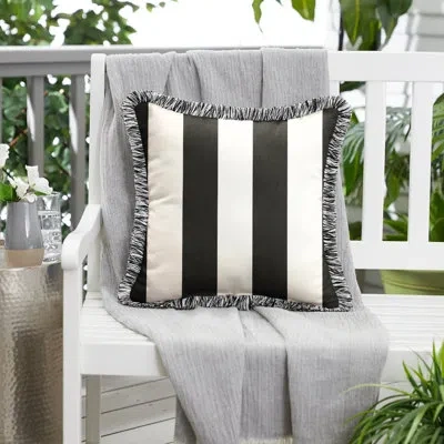 Mozaic Company Sunbrella Outdoor Stripe Fringe Side Accent Pillow Single