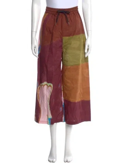 Pre-owned Mozhdeh Matin Colorblock Pattern Wide Leg Pants In Brown