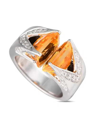Pre-owned M.panelli 18k White Gold Diamond And Citrine Ring In Silver