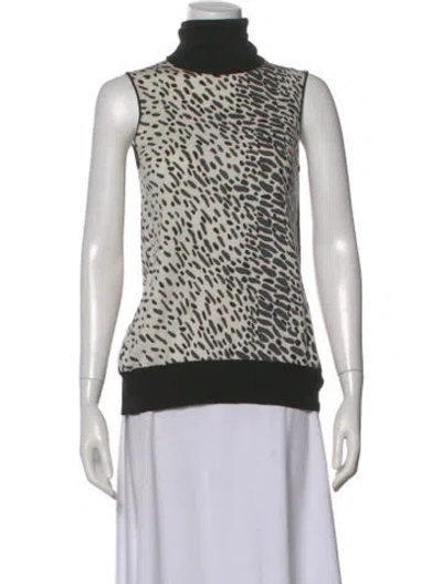 Pre-owned M.patmos Animal Print Turtleneck Top In White
