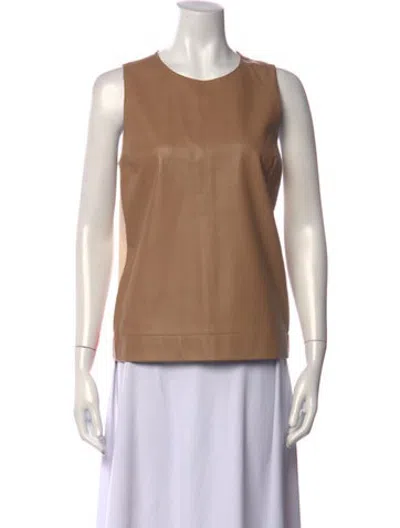 Pre-owned M.patmos Leather Crew Neck Top In Neutrals