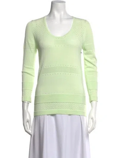 Pre-owned M.patmos Scoop Neck Three-quarter Sleeve Top In Green