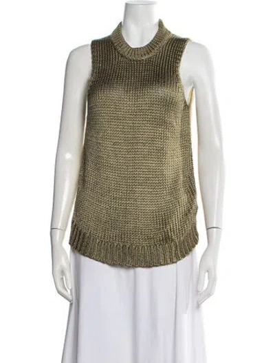 Pre-owned M.patmos Silk Mock Neck Top In Green