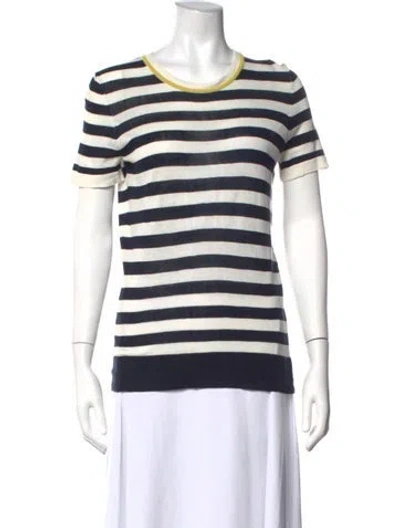 Pre-owned M.patmos Silk Striped T-shirt In Blue/neutrals/white