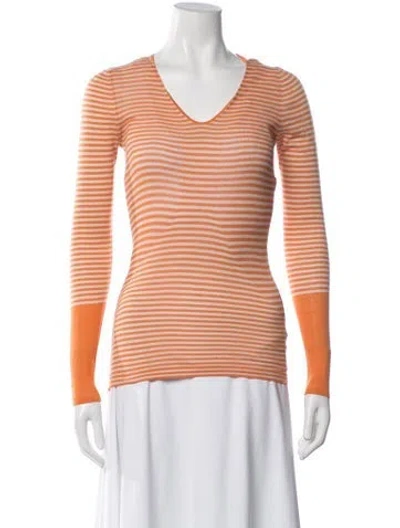 Pre-owned M.patmos Striped V-neck Sweater In Orange