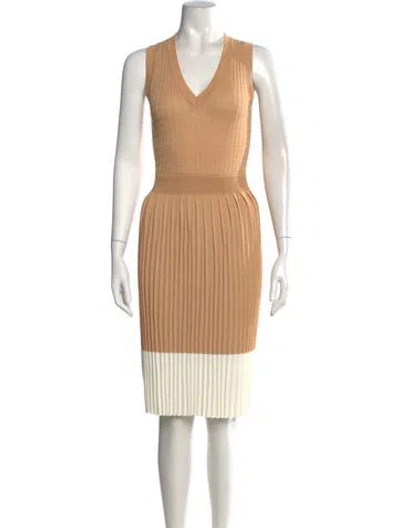 Pre-owned M.patmos V-neck Knee-length Dress In Brown