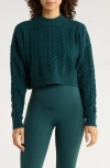 Mpg Cable Knit Crop Sweater In Green