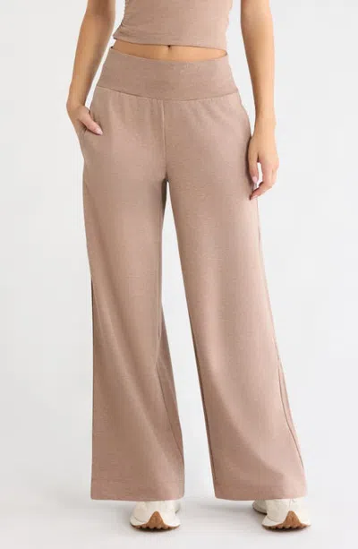 Mpg Cozy Fleece Wide Leg Pants In Htr Brownie