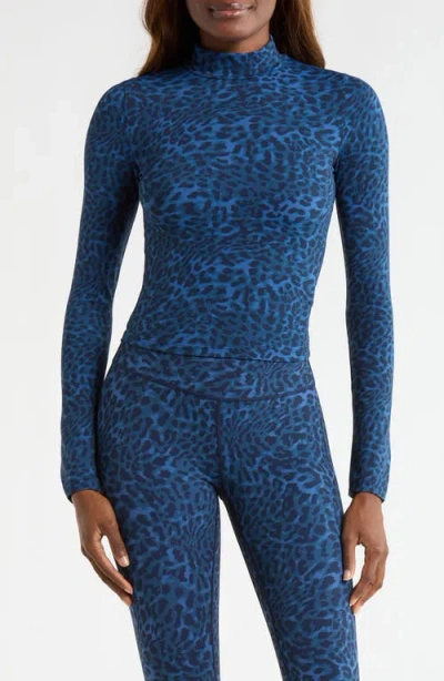 Mpg Leopard Print Long Sleeve Top In Blue