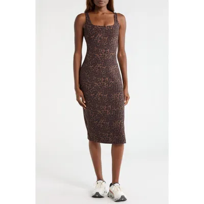Mpg Leopard Print Midi Dress In Brown