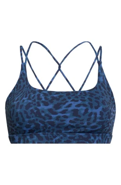 Mpg Leopard Print Strappy Sports Bra In Blue