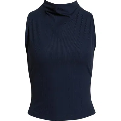 Mpg Rib Funnel Neck Sleeveless Top In Blue