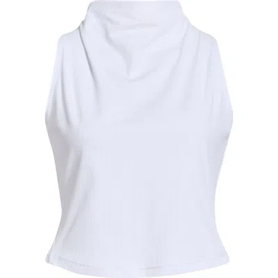 Mpg Rib Funnel Neck Sleeveless Top In White