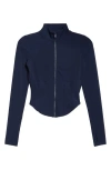 Mpg Sculpt Corset Seamed Crop Zip-up Jacket In Blue