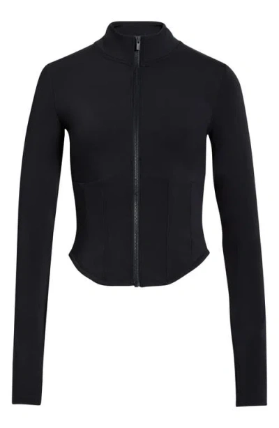 Mpg Sculpt Corset Seamed Crop Zip-up Jacket In Black