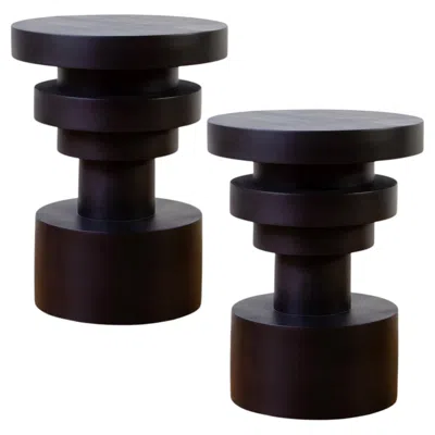 Pre-owned Mpgmb Pair Of Sass Bedside Tables, Souda, Short, Black, Wood Nightstand, Made To Order In Brown