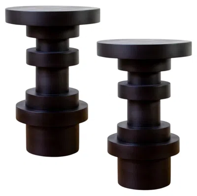 Pre-owned Mpgmb Pair Of Sass Bedside Tables, Souda, Tall, Black, Wood Nightstand, Made To Order In Brown
