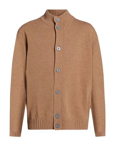 Mqj Man Cardigan Camel Size 44 Wool, Polyamide In Sand