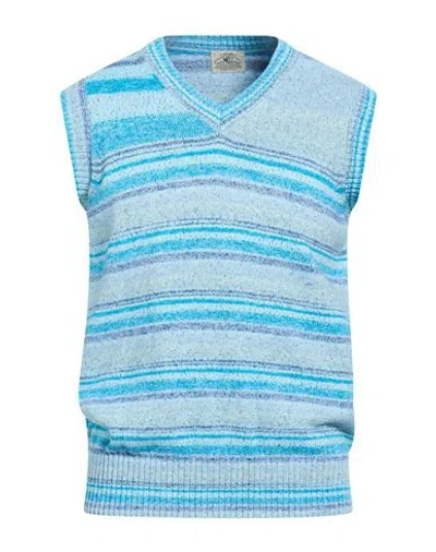 Mqj Man Sweater Light Blue Size 40 Cotton, Polyester