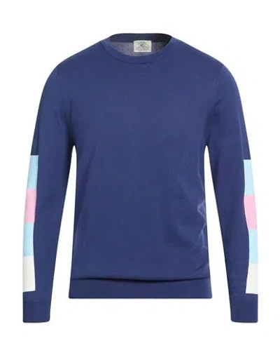 Mqj Man Sweater Navy Size 38 Cotton, Linen, Polyester In Blue