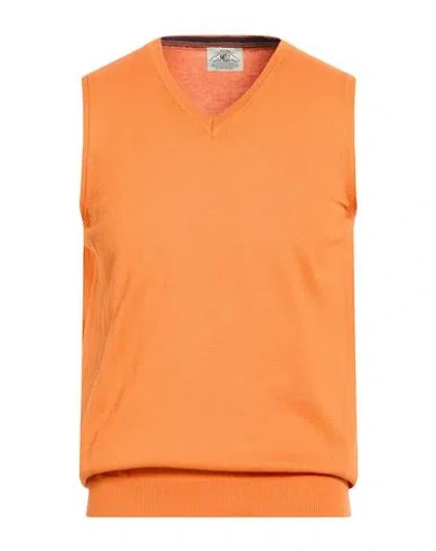 Mqj Man Sweater Orange Size 40 Cotton