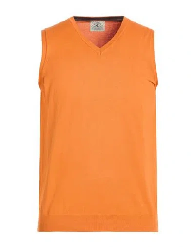 Mqj Man Sweater Orange Size 40 Cotton