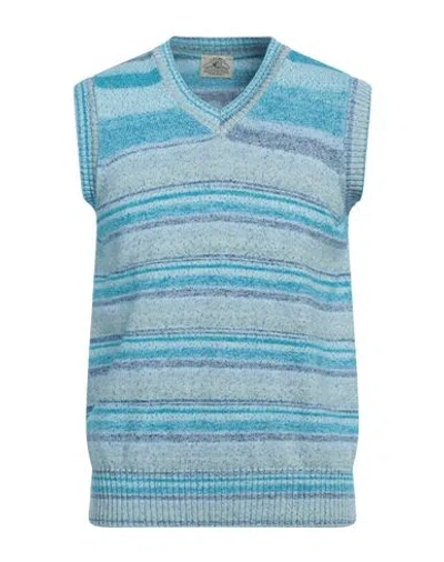 Mqj Man Sweater Sky Blue Size 40 Cotton, Elastane
