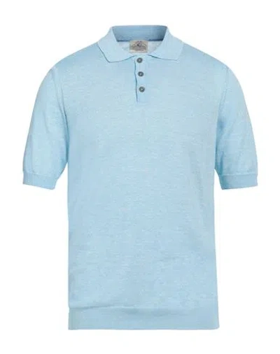 Mqj Man Sweater Sky Blue Size 44 Linen, Polyester In Blue