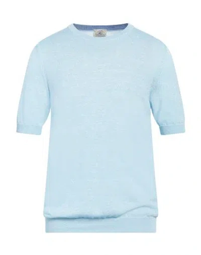 Mqj Man Sweater Sky Blue Size 46 Linen, Polyester In Blue