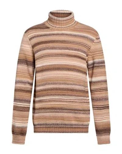 Mqj Man Turtleneck Camel Size 42 Virgin Wool, Acrylic In Multi