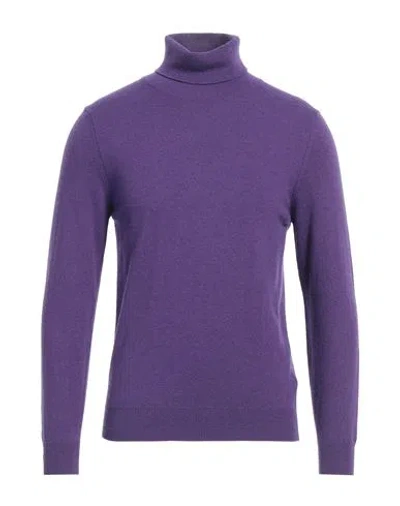 Mqj Man Turtleneck Purple Size 38 Polyamide, Wool, Viscose, Cashmere
