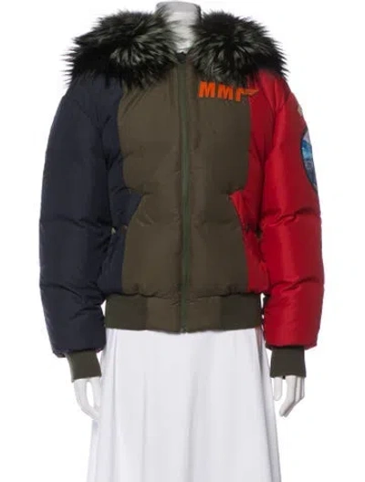 Pre-owned Mr & Mrs Furs Colorblock Pattern Bomber Jacket In Green