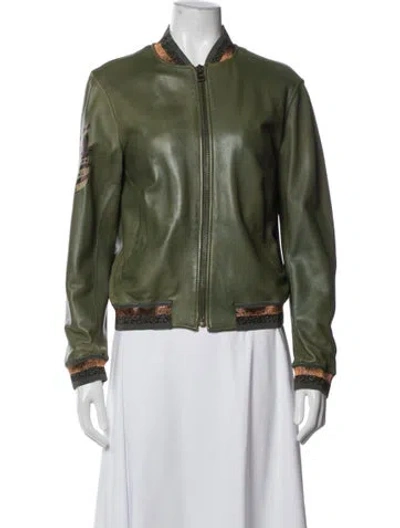 Pre-owned Mr & Mrs Italy Eel Skin Bomber Jacket In Green