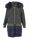 Mr & Mrs Italy Faux Fur-collar Plaid Coat In Green