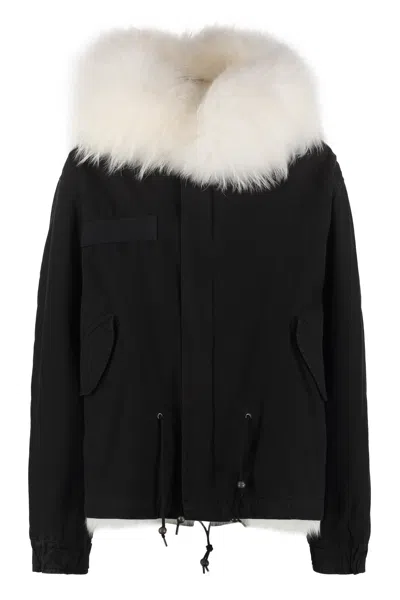 Mr & Mrs Italy Fox Fur-trimmed Lamb Parka In Blue