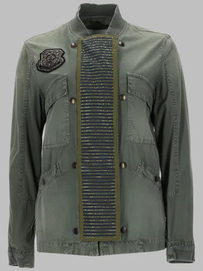 Mr & Mrs Italy Military-inspired Olive Green Giaccone Jacket With Metallic Studs