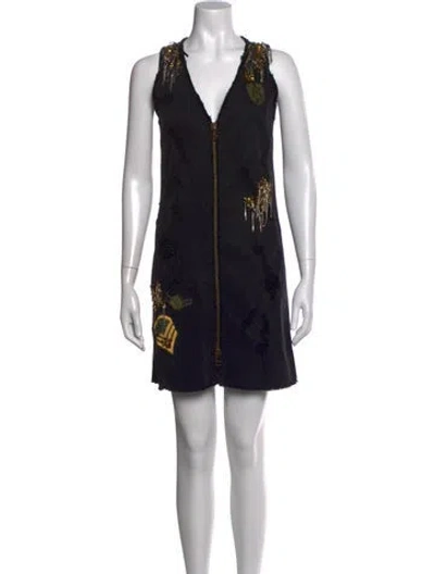 Pre-owned Mr & Mrs Italy Graphic Print Mini Dress In Black